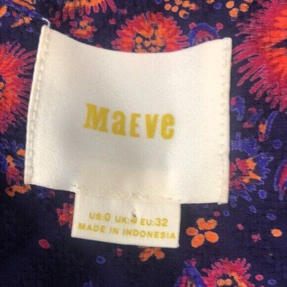 Maeve by Anthropologie Size 0 Blouse Button Front Navy Floral 100% Rayon Boho - Picture 3 of 4